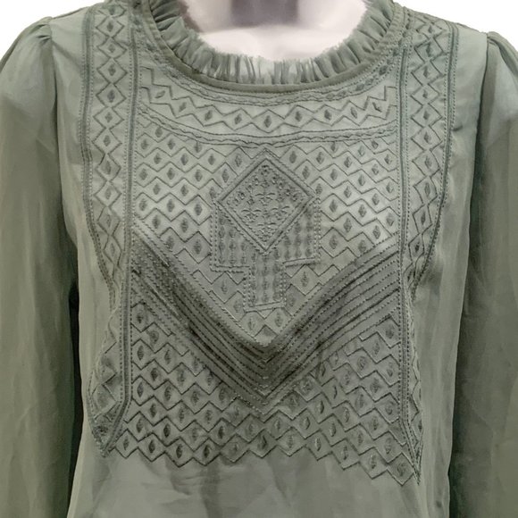 Ark & Co Light Green Embroidered Sheer Blouse, Size Medium - Picture 3 of 8